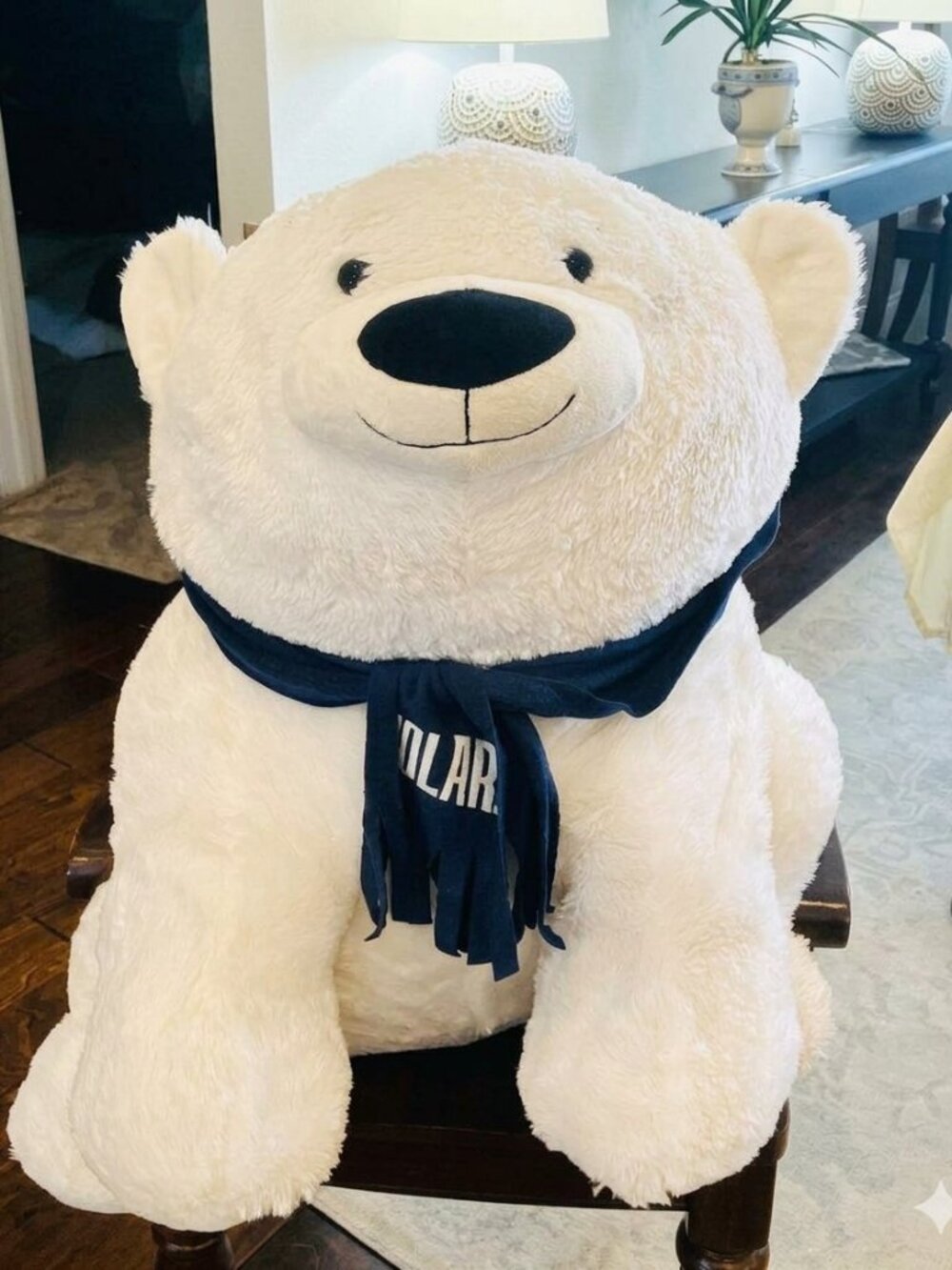 Giant Polar Bear Plush Stuffed Animal Large Jumbo White Sitting Bear Blue Scarf